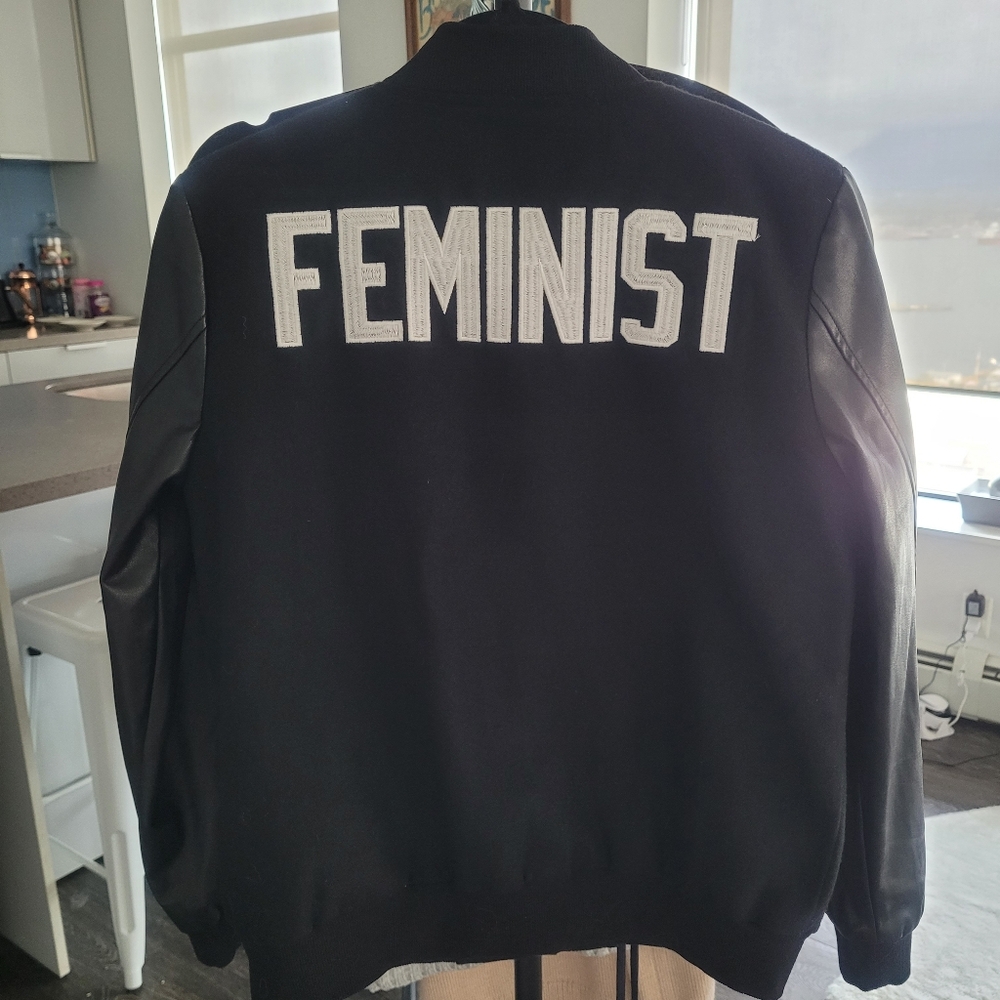 Hilary Macmillan Feminist Varsity Jacket in Black Sz S - Picture 3 of 7